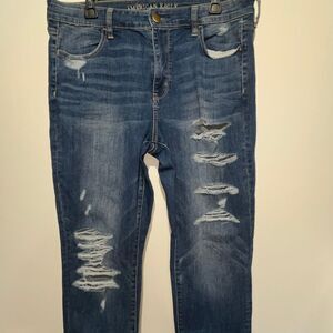 American Eagle Women's Blue Super Stretch X High Rise Distressed Jegging Size 16